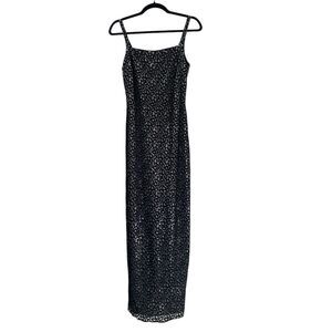 Jessica McClintock Gunne Sax Gown 5/6 Silver Sequin Black Lace Dress NYE Prom‎